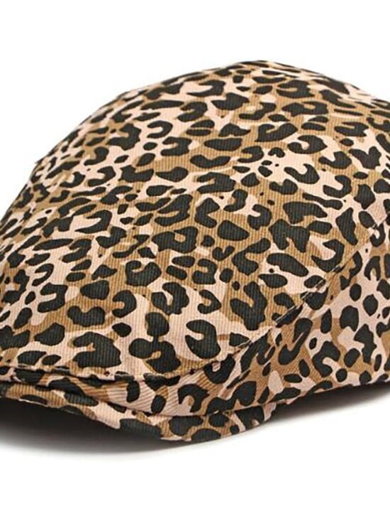 Women\'s Leopard Print Beret Hat Retro Newsboy Ivy Cap Cabbie Flat Cap Pink main image 5